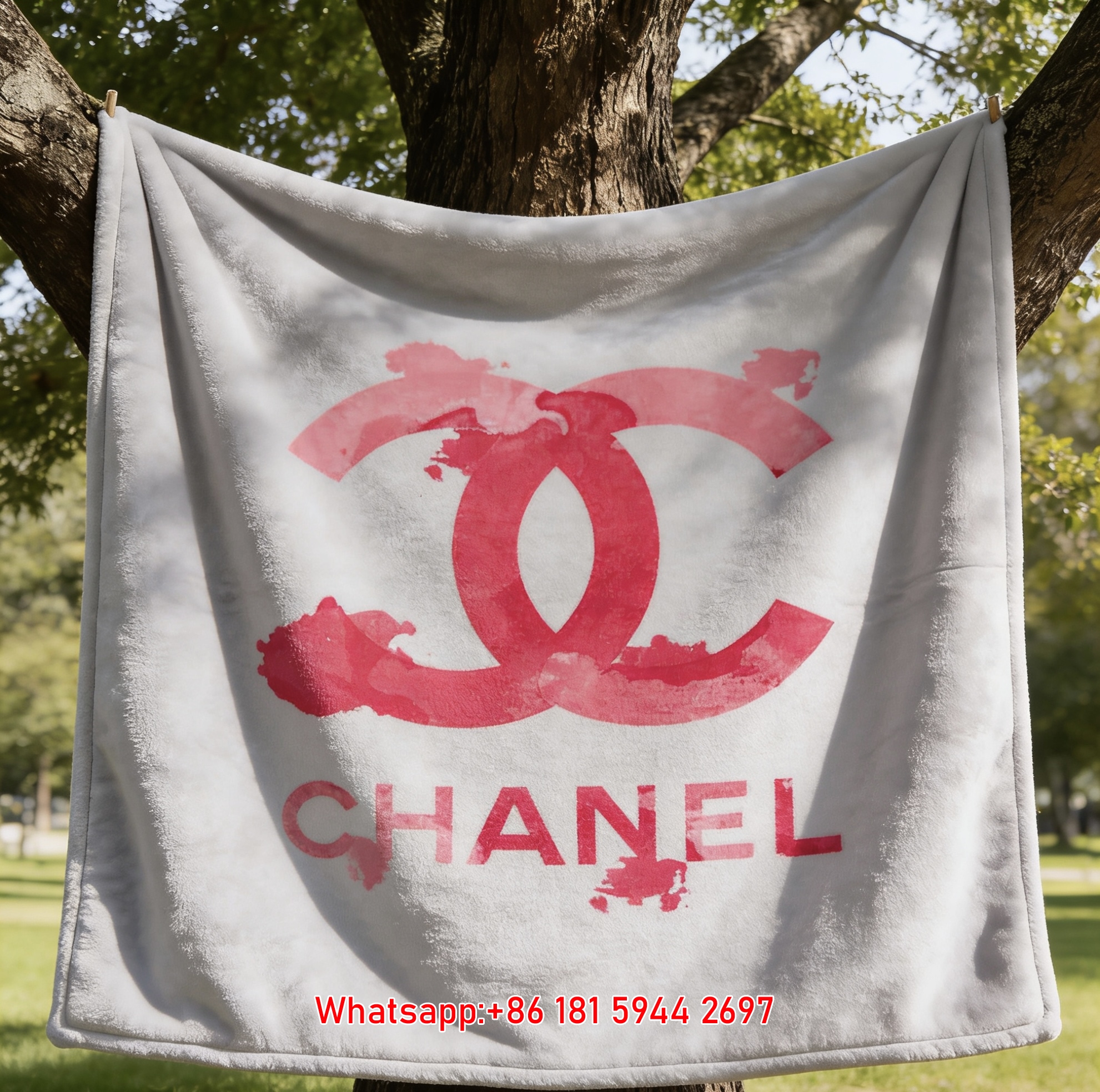 Chanel Pink Watercolor CC Logo Flannel Sofa Throw Blanket IMG_6844